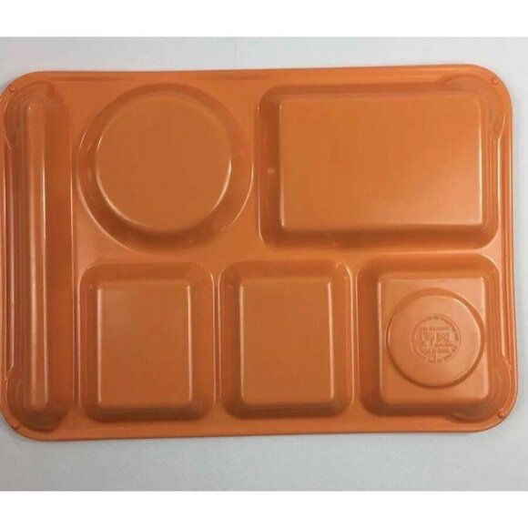 Vintage Pink & Orange Melamine Cafeteria Trays Set Of 4 Divided Compartments BBQ - Picture 4 of 5
